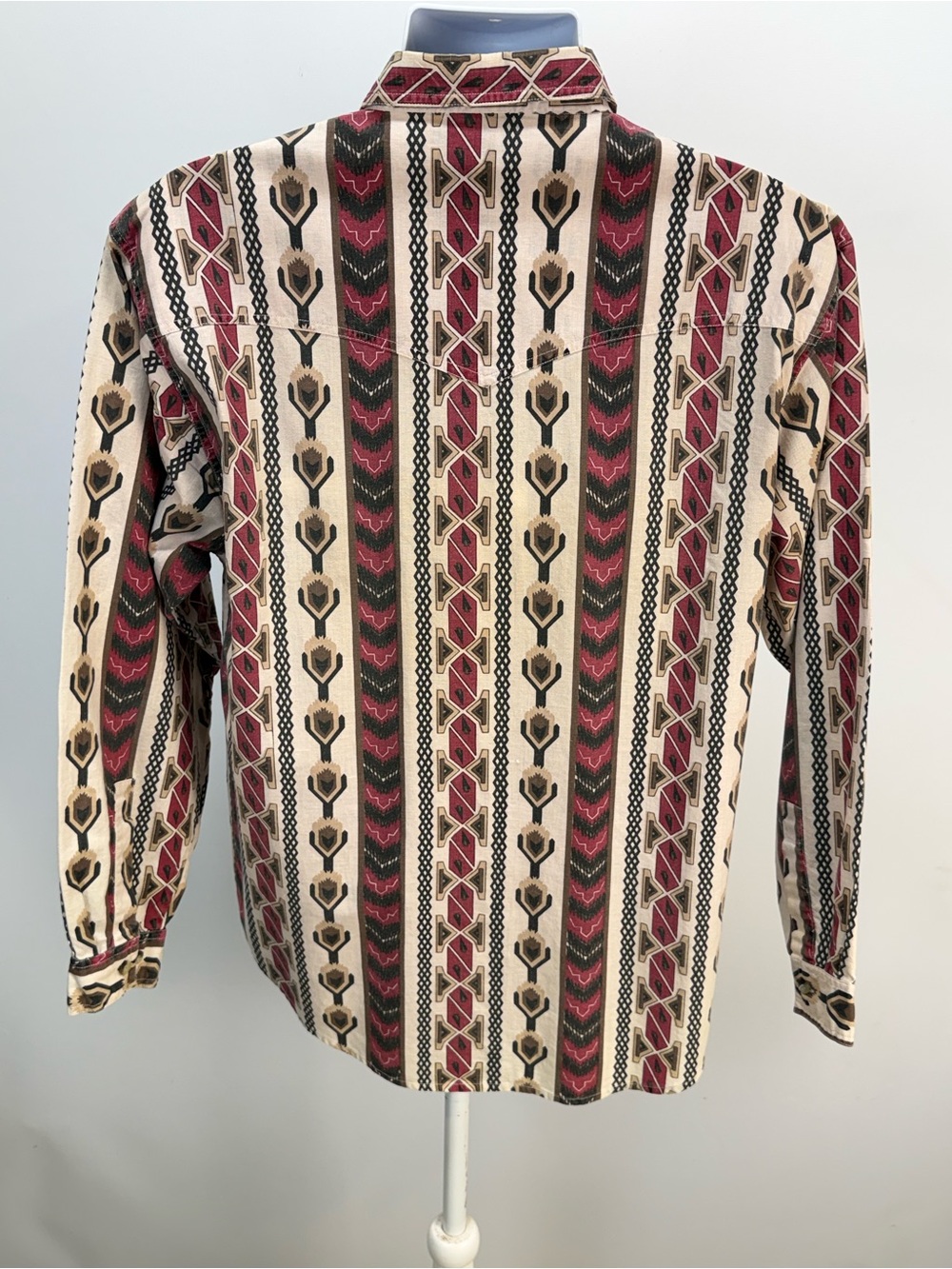 LEGACY Men's Cream, burgundy black Western Stripe Button-Down Shirt size M - Picture 3 of 12